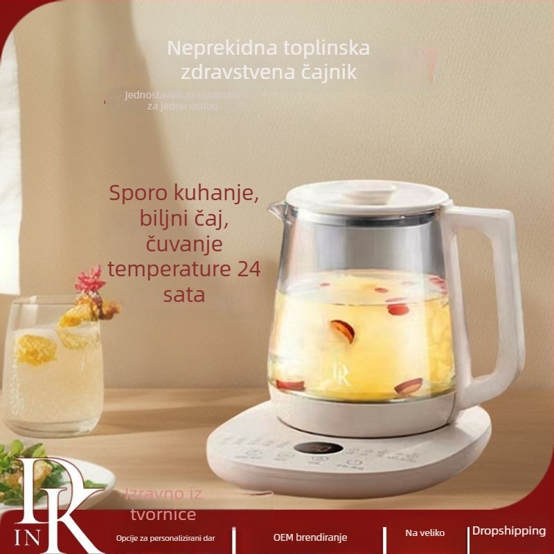 DK inteligentni zdravstveni lonac za čaj i kuhanje — 1,5 L, visoko borosilikatno staklo, 800W, dodirno upravljanje, unaprijed postavljeni program