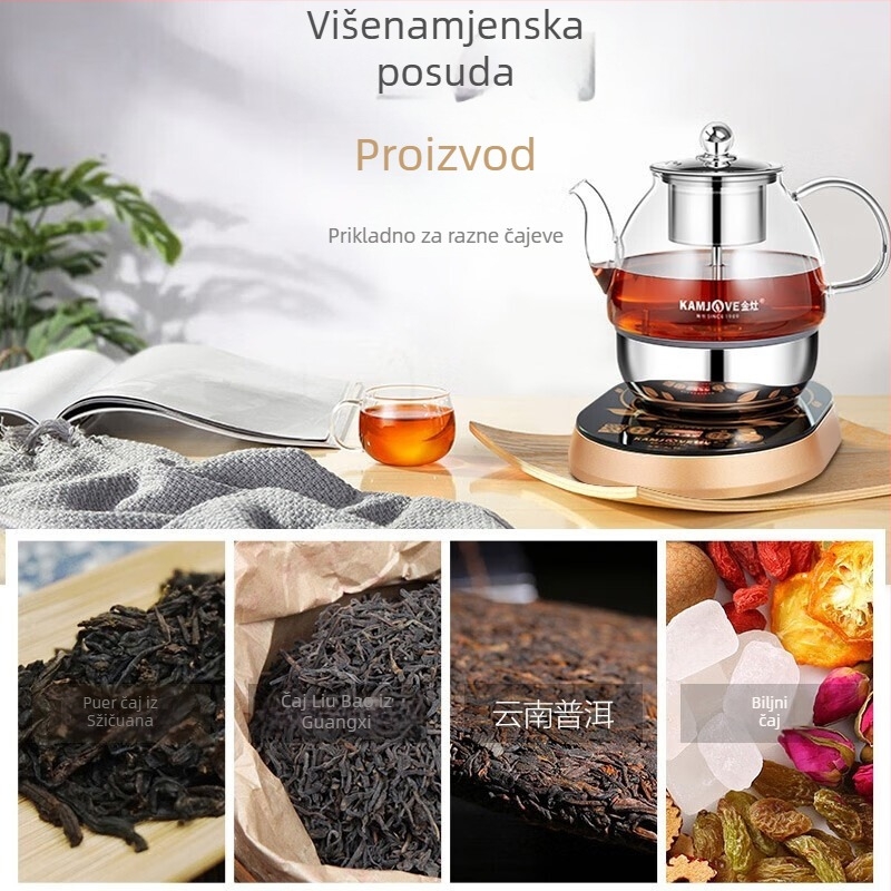 Kamjove A-99 Wellness čajnik s raspršivanjem čaja — staklena kućišta, unutarnja posuda od 304 nehrđajućeg čelika, kapacitet do 2 L, 700 W, dodirni kontroler s digitalnim termostatom