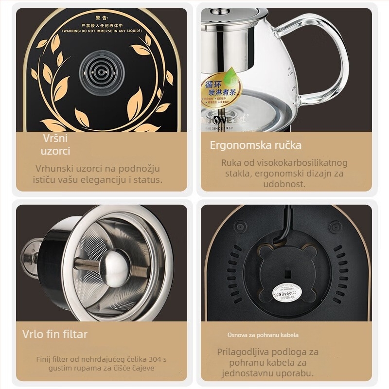 Kamjove A-99 Wellness čajnik s raspršivanjem čaja — staklena kućišta, unutarnja posuda od 304 nehrđajućeg čelika, kapacitet do 2 L, 700 W, dodirni kontroler s digitalnim termostatom