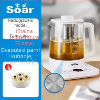 Soar Zdrav čajnik: stakleno tijelo od borosilikatnog stakla, kapacitet 1.5-2 L, upravljanje mikroprocesorom s digitalnim termostatom, automatski rad, model YS-801, 220V, 500-1000W