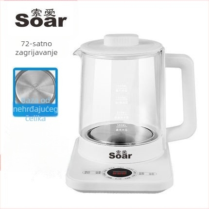 Soar Zdrav čajnik: stakleno tijelo od borosilikatnog stakla, kapacitet 1.5-2 L, upravljanje mikroprocesorom s digitalnim termostatom, automatski rad, model YS-801, 220V, 500-1000W