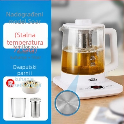 Soar Zdrav čajnik: stakleno tijelo od borosilikatnog stakla, kapacitet 1.5-2 L, upravljanje mikroprocesorom s digitalnim termostatom, automatski rad, model YS-801, 220V, 500-1000W