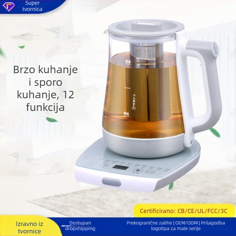 Kobili KBE905 110V Višefunkcionalni čajnik za decoctiranje biljaka i čajeva, staklena kućišta, 1,5–2 L