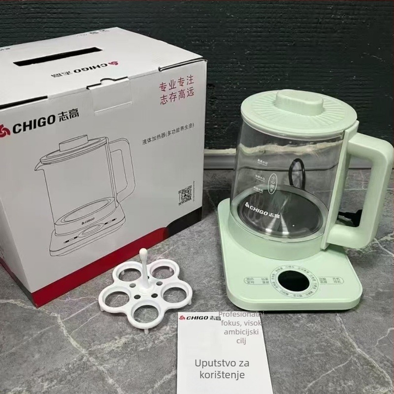 Zhigo YSH002 Zdravstveni čajnik – Višenamjenski električni čajnik s staklenim tijelom, 1–1,5 L, 800W, 220V, elektronički termostat, dodirno upravljanje, memorija podizanja posude