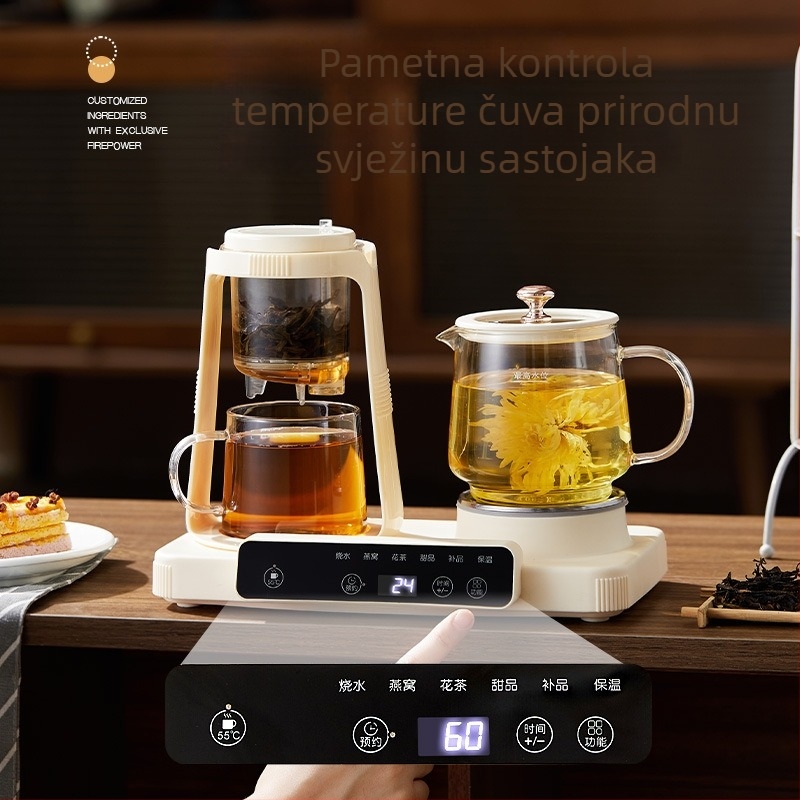 Pametan stakleni čajnik za zdravi čaj, dvostruko grijanje, digitalni termostat, 2-3 porcije, 220V, 470W