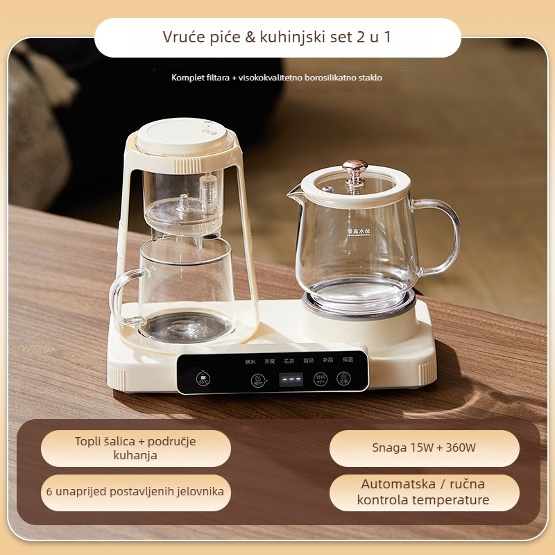 Pametan stakleni čajnik za zdravi čaj, dvostruko grijanje, digitalni termostat, 2-3 porcije, 220V, 470W