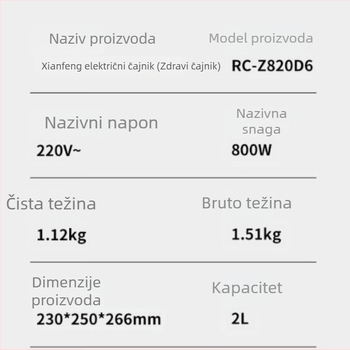 Električni Health Pot RC-Z820D6 s konstantnom temperaturom za čaj, višenamjenski električni čajnik, 1.5–2 L, 220 V, 500–1000 W, pogodna za 2–3 osobe