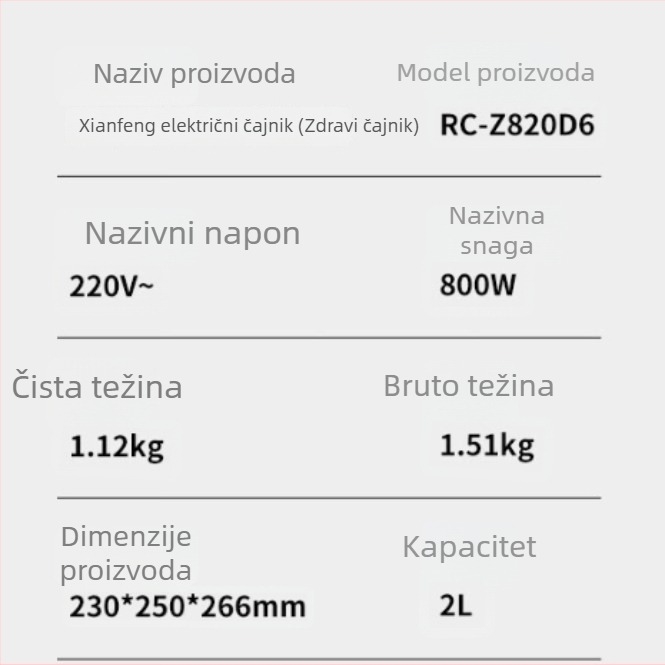 Električni Health Pot RC-Z820D6 s konstantnom temperaturom za čaj, višenamjenski električni čajnik, 1.5–2 L, 220 V, 500–1000 W, pogodna za 2–3 osobe