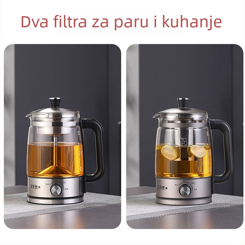 Čajnik JY068, kapacitet 1–1,5 L, napajanje 110 V, snaga 600 W, kućište od nehrđajućeg čelika s unutarnjim staklenim spremnikom