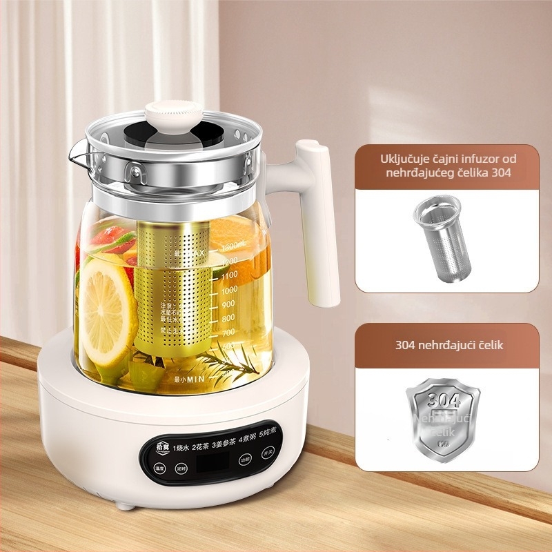 Zdravstveni čajnik, model My-2408a, kapacitet 1,3 L, keramički unutarnji spremnik, tijelo od materijala purple-sand, snaga 300–350 W