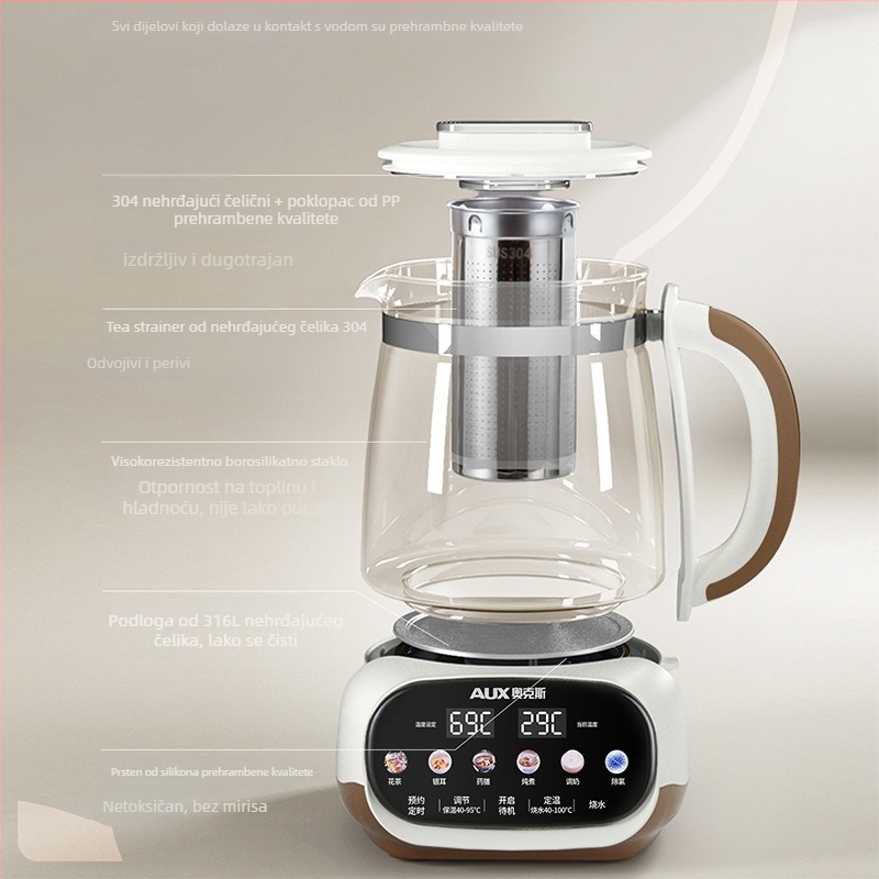 Oaks Health Pot, staklena posuda za čaj s funkcijom, 1.5–2 L, 220 V, 800 W, dodirno upravljanje, digitalni termostat