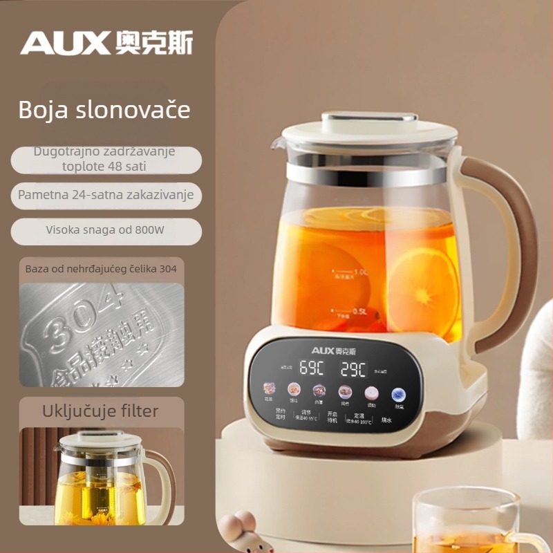 Oaks Health Pot, staklena posuda za čaj s funkcijom, 1.5–2 L, 220 V, 800 W, dodirno upravljanje, digitalni termostat
