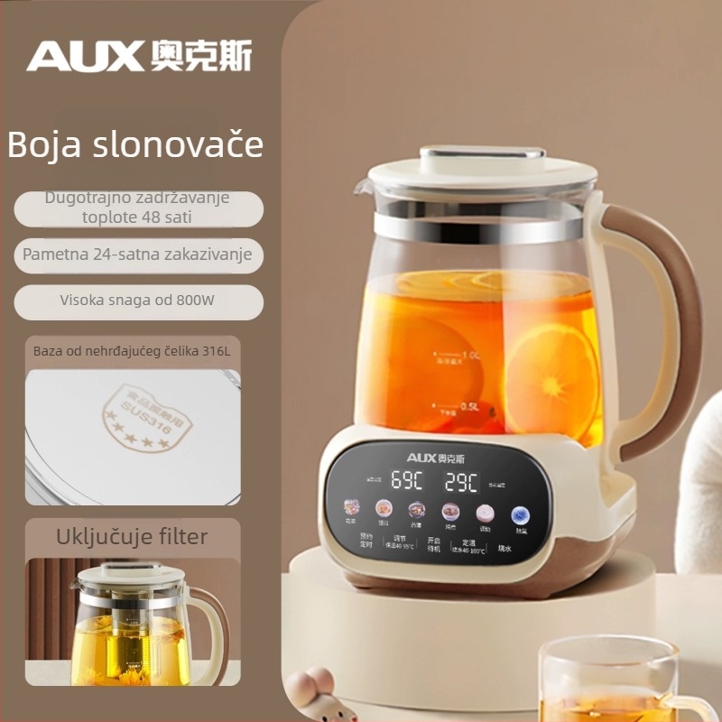 Oaks Health Pot, staklena posuda za čaj s funkcijom, 1.5–2 L, 220 V, 800 W, dodirno upravljanje, digitalni termostat