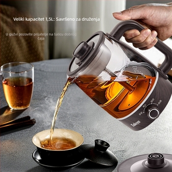 Čajnik-stil uređaj za pripremu čaja s tijelom od borosilikatnog stakla, kapacitet 1–1,5 L, 220 V, 500–1000 W.