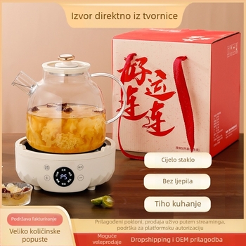 Zdravstveni čajnik od borosilikatnog stakla, kapacitet 1–1,5 L, snaga 500 W, model 7D01