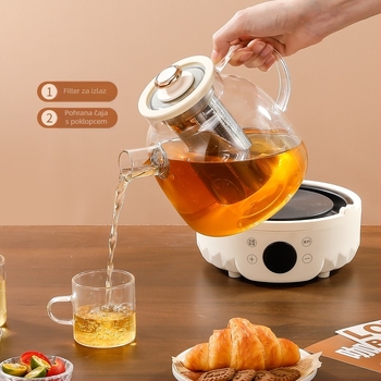Zdravstveni čajnik od borosilikatnog stakla, kapacitet 1–1,5 L, snaga 500 W, model 7D01