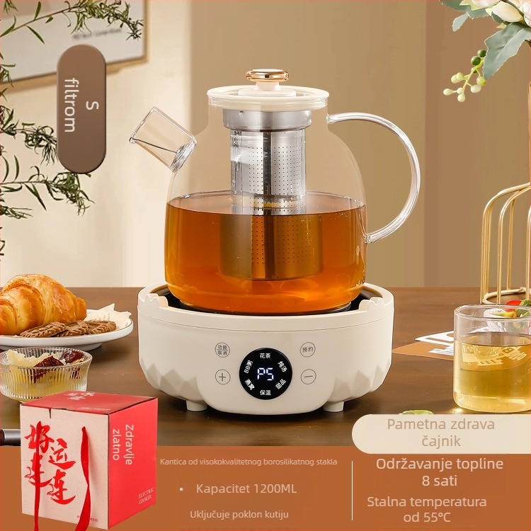 Zdravstveni čajnik od borosilikatnog stakla, kapacitet 1–1,5 L, snaga 500 W, model 7D01
