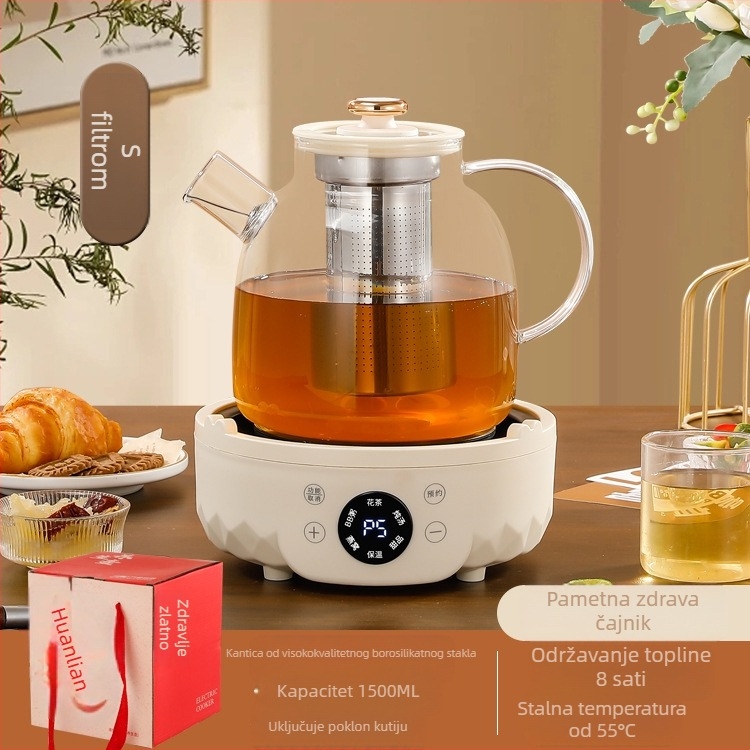 Zdravstveni čajnik od borosilikatnog stakla, kapacitet 1–1,5 L, snaga 500 W, model 7D01