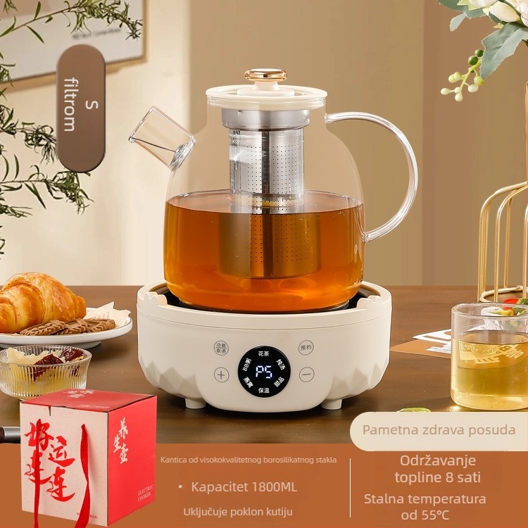 Zdravstveni čajnik od borosilikatnog stakla, kapacitet 1–1,5 L, snaga 500 W, model 7D01