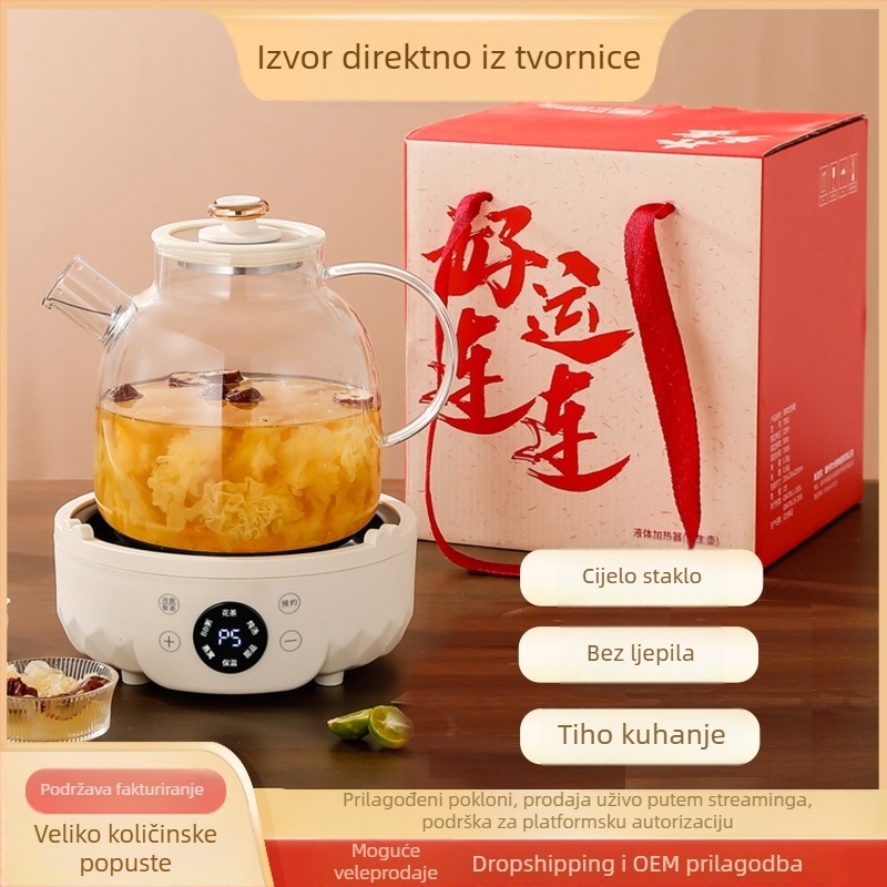 Zdravstveni čajnik od borosilikatnog stakla, kapacitet 1–1,5 L, snaga 500 W, model 7D01