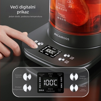 Staklena Health Pot čajnik MC-YS1536, kapacitet 1–1.5 L, 220V, 500–1000W, elektronički termostat
