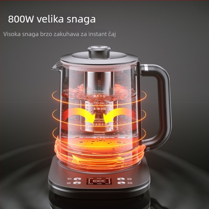 Staklena Health Pot čajnik MC-YS1536, kapacitet 1–1.5 L, 220V, 500–1000W, elektronički termostat