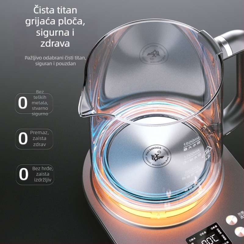 Staklena Health Pot čajnik MC-YS1536, kapacitet 1–1.5 L, 220V, 500–1000W, elektronički termostat