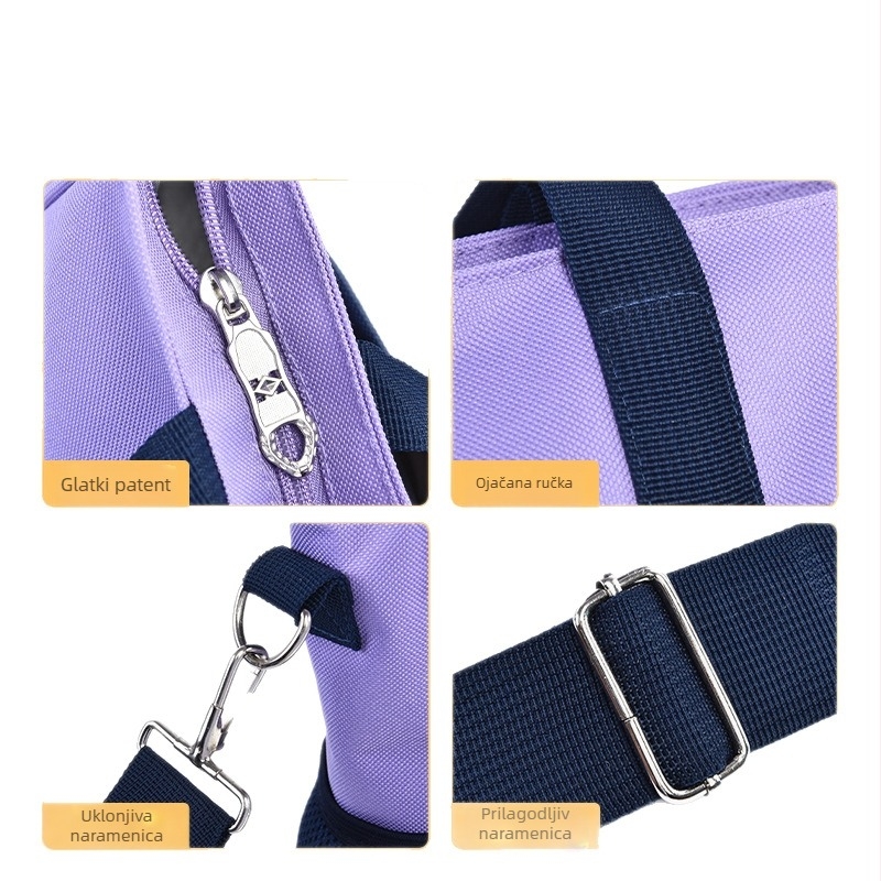 Torba za dopunsku nastavu za učenike osnovne škole s logom, Oxford tkanina, ergonomski stražnji panel, prozračna i lagana, unisex, za 5.–6. razred