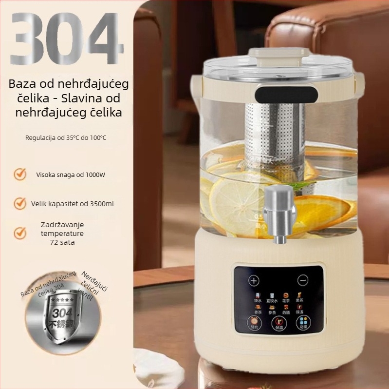 Električna čajna posuda s podijeljenim dizajnom, 3L kapaciteta, dodirno upravljanje, digitalni termostat, staklena konstrukcija