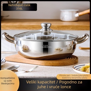 Lonac za hot pot od nehrđajućeg čelika 18-10, s jednim dnom, kapacitet 2,1–4 L, pogodan za univerzalni štednjak