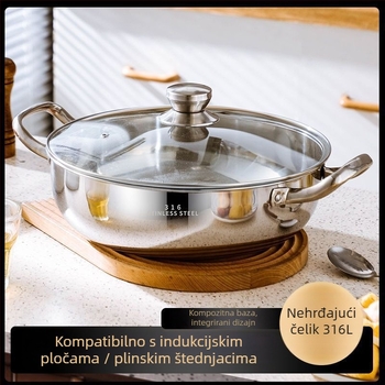 Lonac za hot pot od nehrđajućeg čelika 18-10, s jednim dnom, kapacitet 2,1–4 L, pogodan za univerzalni štednjak