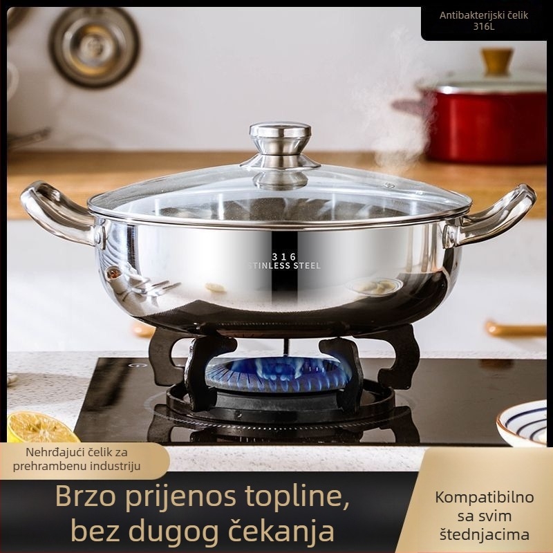 Lonac za hot pot od nehrđajućeg čelika 18-10, s jednim dnom, kapacitet 2,1–4 L, pogodan za univerzalni štednjak