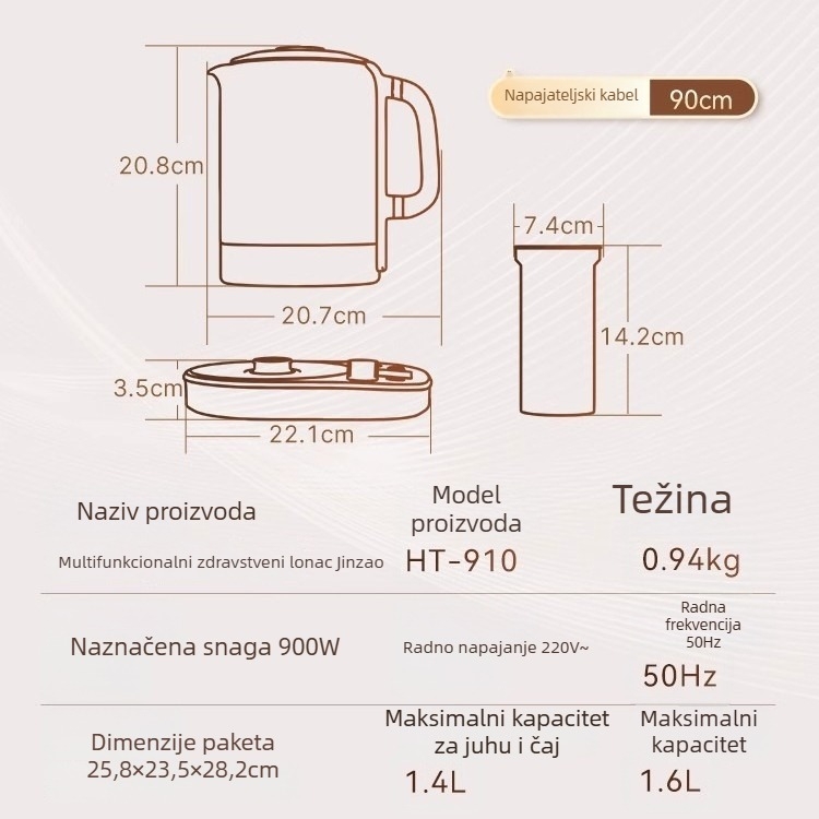 Kamjove HT-910 Stakleni električni čajnik s unutarnjim tankom od nehrđajućeg čelika, kapacitet 1,5–2 L, 900 W