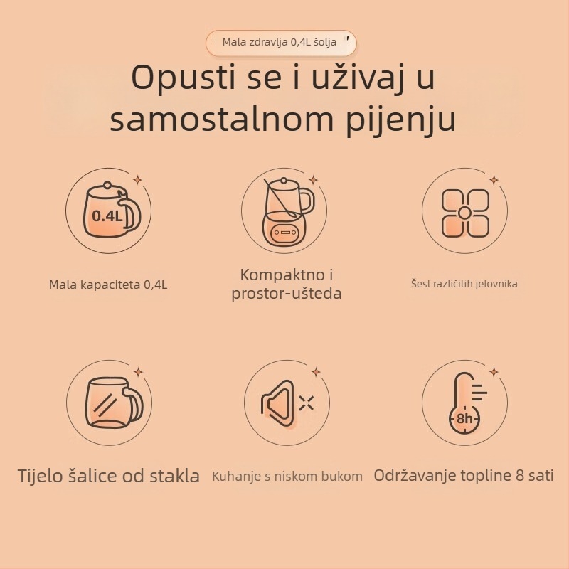 Bear lonac za zdravlje, borosilikatno staklo, 360W, 220V, digitalni termostat, dodirno upravljanje