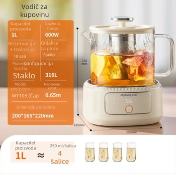 Joyoung Wy103 Zdrava posuda za čaj sa staklenim tijelom, kapacitet 1 L, 220 V, 500–1000 W, elektronički termostat