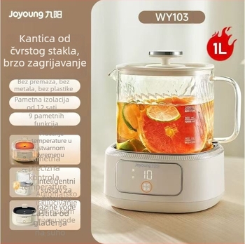 Joyoung Wy103 Zdrava posuda za čaj sa staklenim tijelom, kapacitet 1 L, 220 V, 500–1000 W, elektronički termostat