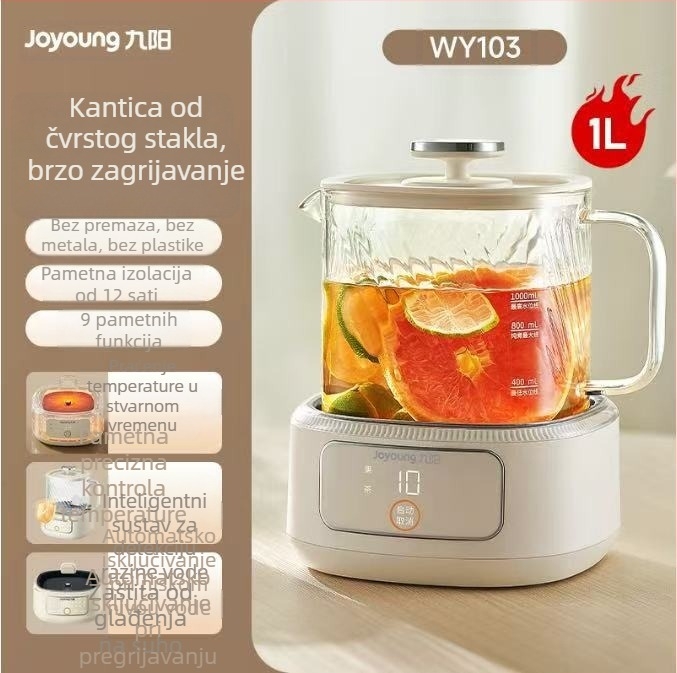 Joyoung Wy103 Zdrava posuda za čaj sa staklenim tijelom, kapacitet 1 L, 220 V, 500–1000 W, elektronički termostat