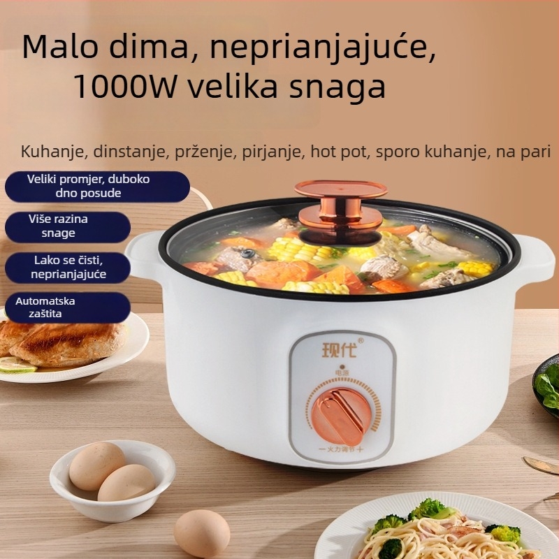 Električna posuda za kuhanje, kapacitet 2-3 L, snaga 801-1000 W, unutarnja posuda od legure, upravljanje gumbom, funkcije: para, kuhanje, dinstanje