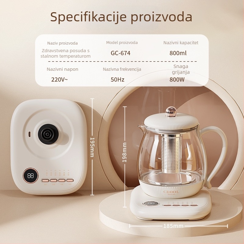 Zdravstveni čajnik sa staklenim tijelom, 0,8 L, 800 W, 220 V, model GC-674