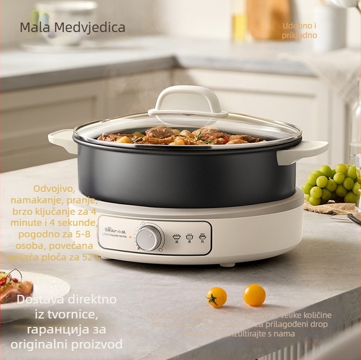 Bear električni hot pot za kućnu upotrebu, odvojiva i periva unutarnja posuda, 1800W, pogodna za 5–8 porcija