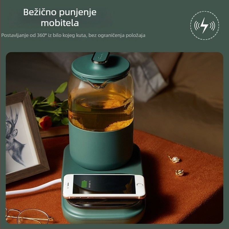 Teddy Bear 0.8L Čajnik za Zdravlje, model YSH-D08E1, stakleni električni čajnik s bežičnim punjenjem, šalice za čaj