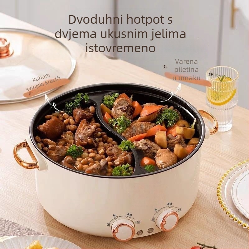 Višestruki električni lonac za kućnu upotrebu, kapacitet 4,1–6 L, za 4–5 osoba, unutarnja posuda od nehrđajućeg čelika, upravljanje gumbom, funkcije grill i shabu-shabu