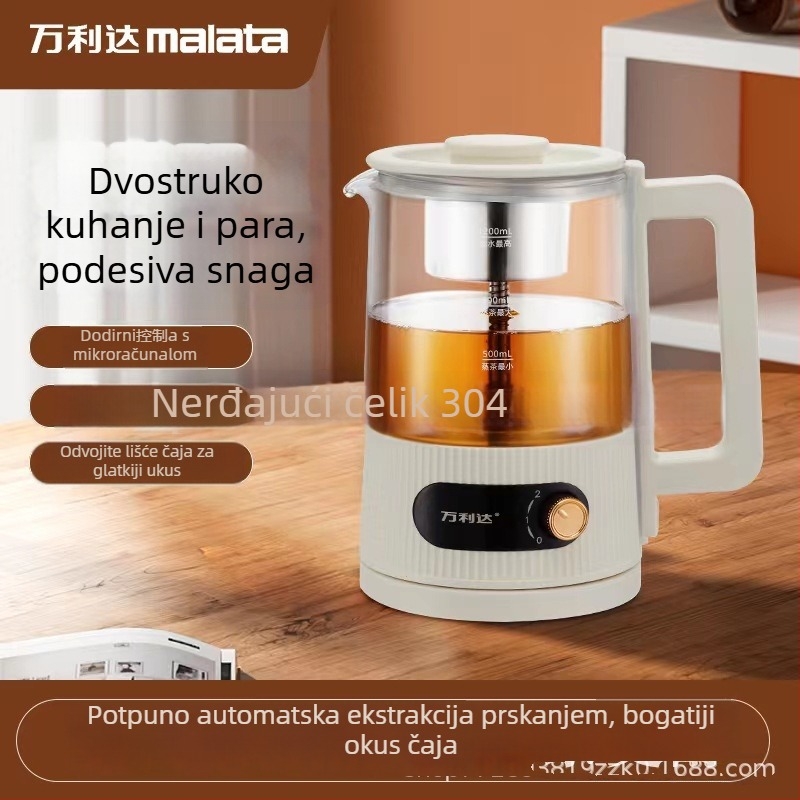 Potpuno automatsko kuhalo za čaj s borosilikatnim staklom, kapacitet 1-1,5 L, 220 V, 500-1000 W, dodirno upravljanje i automatsko isključivanje