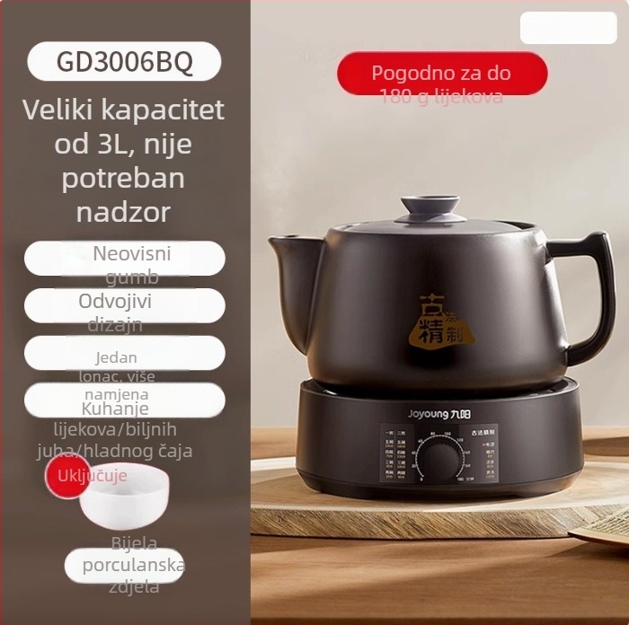 Joyoung lonac za izvarivanje za kinesku medicinu, potpuno automatski, keramički unutarnji lonac, tijelo od ljubičaste gline, model DGD3003BQ, 4–5 porcija