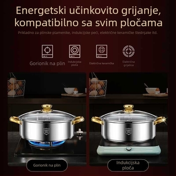 Hot Pot s dvostranim okusom od nehrđajućeg čelika, staklenim poklopcem, kapacitet 2.1–4 L, kompatibilan s univerzalnim štednjakom