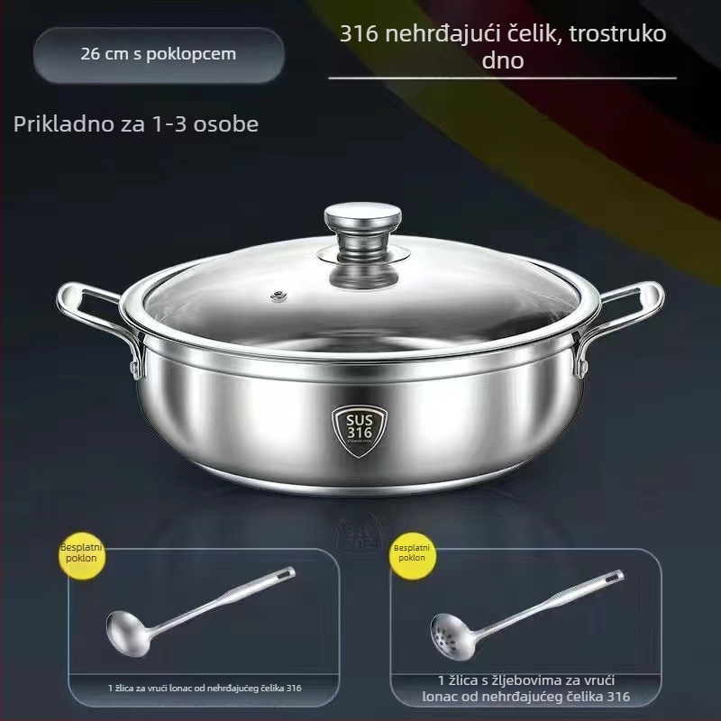 Debeli lonac od 316 nerđajućeg čelika za juhu, prehrambena kvaliteta, neprijanjajući, višeslojno dno, kapacitet preko 10 L, univerzalno kuhalo