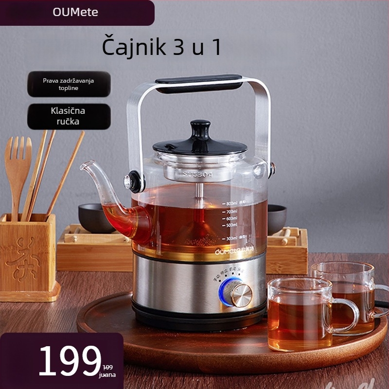 Aparat za pripremu čaja – Model OMT-PC0805, tijelo od borosilikatnog stakla, kapacitet ispod 2 L, snaga 600 W, napon 220 V