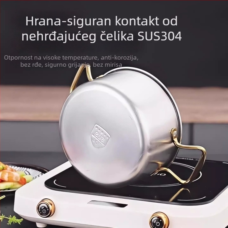 Lonac za jednu osobu od 304 nehrđajućeg čelika, stakleni poklopac, kompatibilan s indukcijom, kapacitet 2,1–4 l, model TG