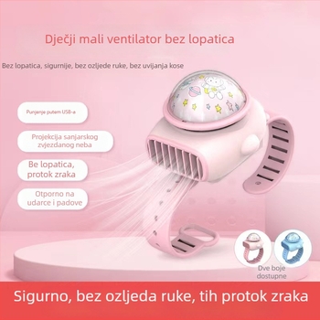 Bez lopatica satni ventilator s USB punjenjem, mini prijenosni ručni ventilator s ugrađenom baterijom 1200–2000 mAh, 2 brzine, tiho rada ispod 36 dB, trajanje baterije preko 12 sati