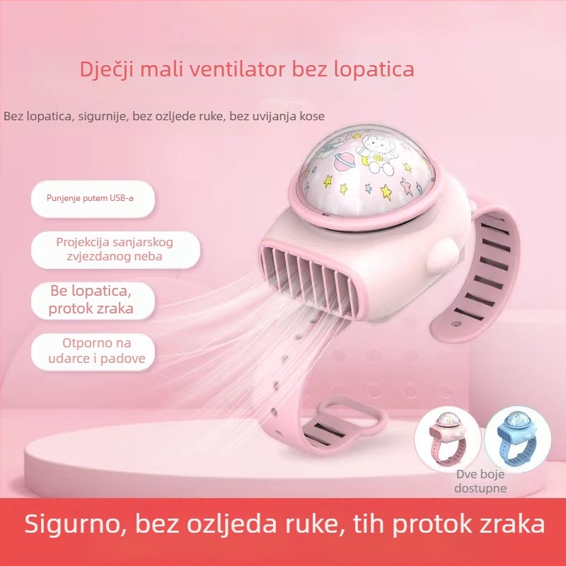 Bez lopatica satni ventilator s USB punjenjem, mini prijenosni ručni ventilator s ugrađenom baterijom 1200–2000 mAh, 2 brzine, tiho rada ispod 36 dB, trajanje baterije preko 12 sati